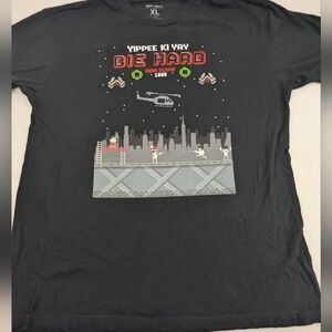 Die Hard Yippie Ki Yay 89s Video Game Graphics Bruce Willis Black Tee XL